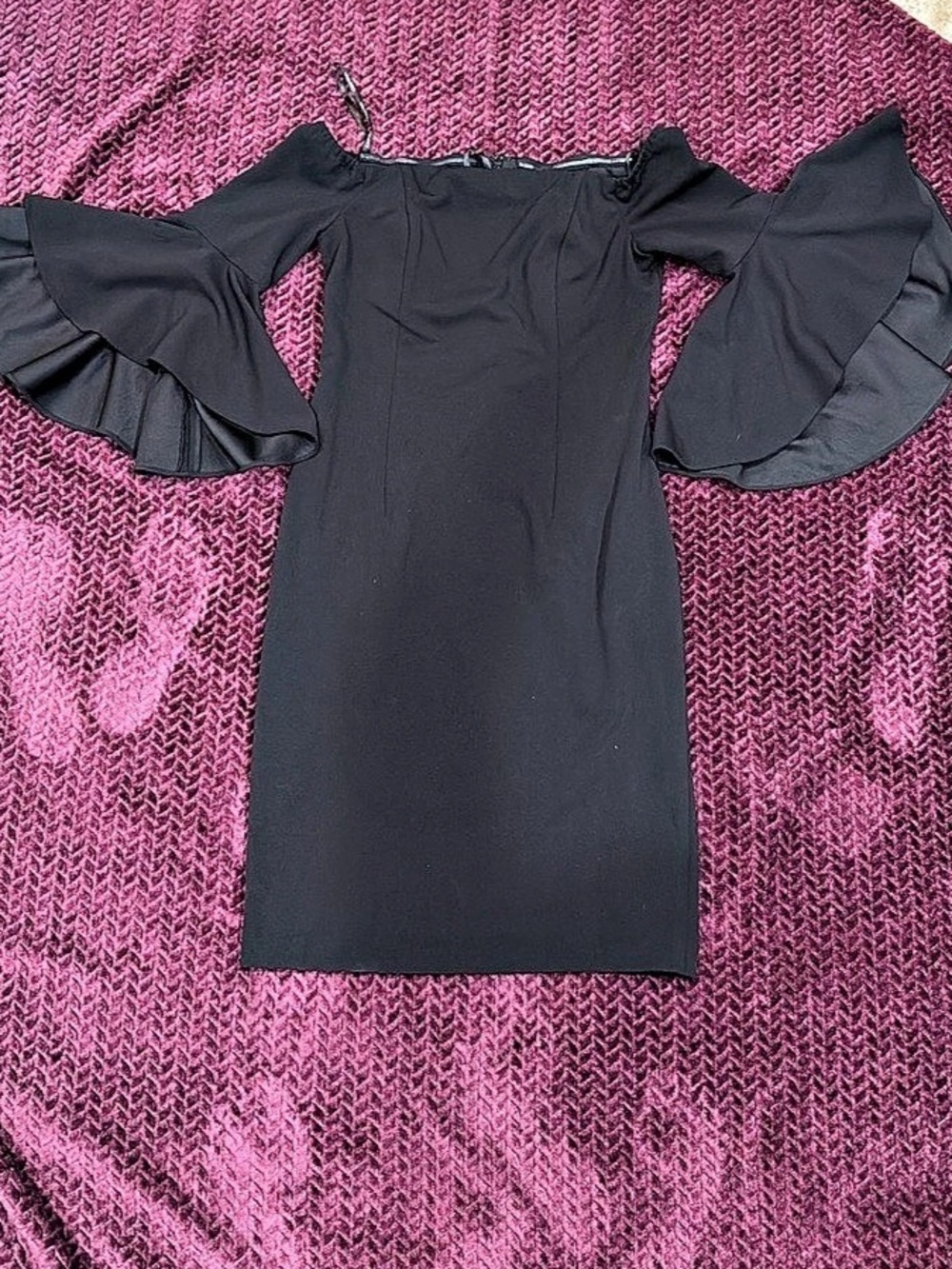 Calvin Klein Black Ruffle Sleeve sheath Dress